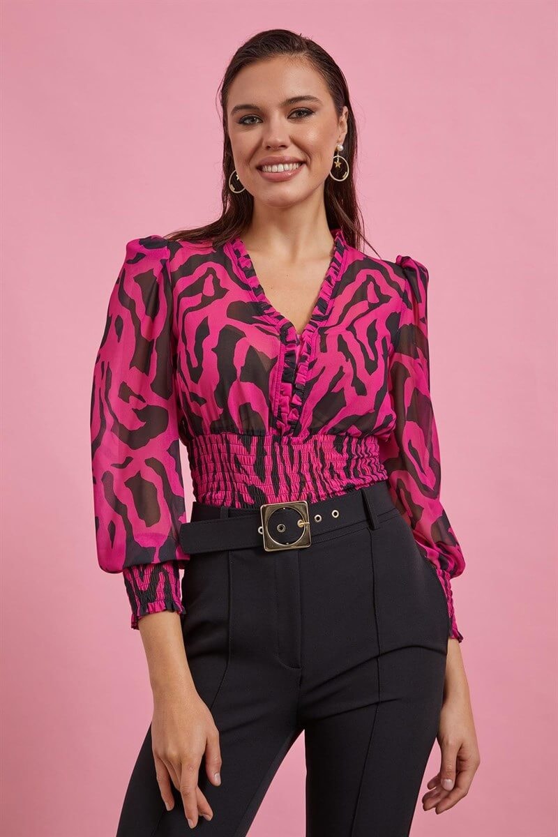 Fuşya V Yaka Zebra BluzST060S30563002
