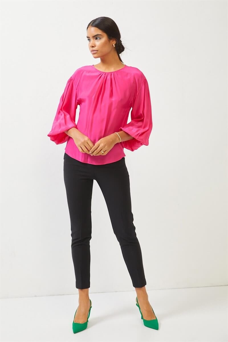 Fuşya Yakası Drape Detaylı BluzST060S30664001