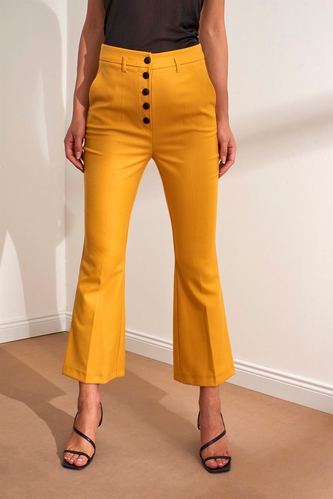 Hardal Normal Bel Düğmeli Kaşe PantolonST040W201141