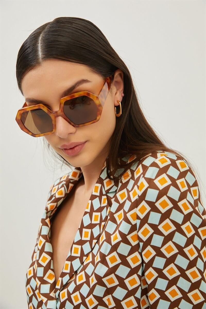 Kahve Minimal Desenli Çift Düğmeli Blazer CeketST070S90431001