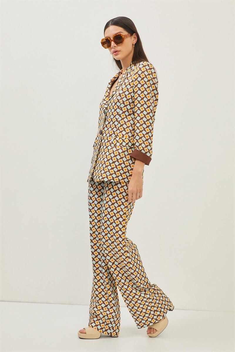 Kahve Minimal Desenli Çift Düğmeli Blazer CeketST070S90431001