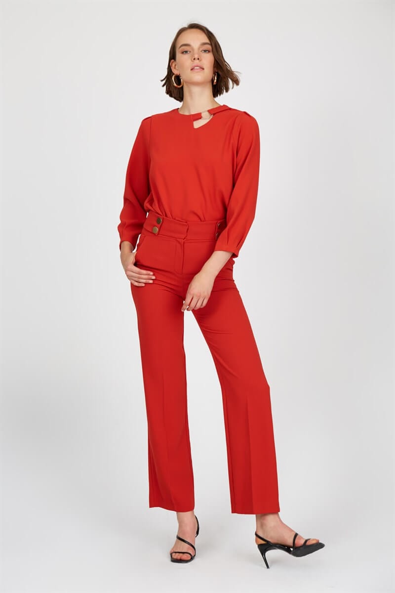 Kiremit Yüksek Bel Geniş Paça PantolonST040S200581