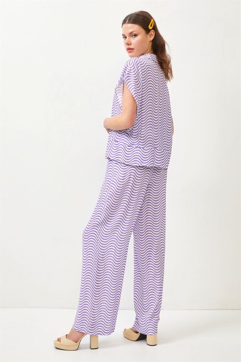 Mor Çizgili Oversize GömlekST060S55228001