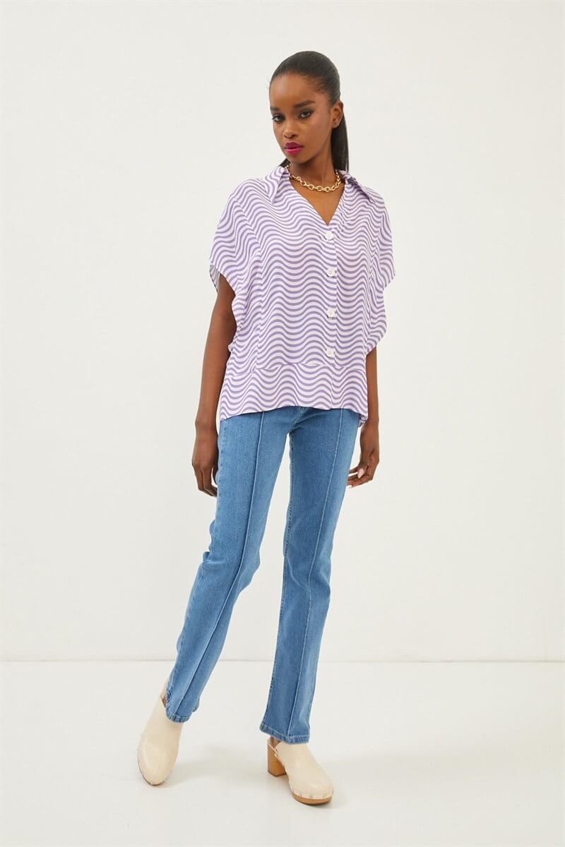 Mor Çizgili Oversize GömlekST060S55228001