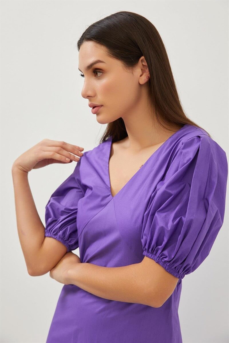 Mor V Yaka Midi ElbiseST060S40001003