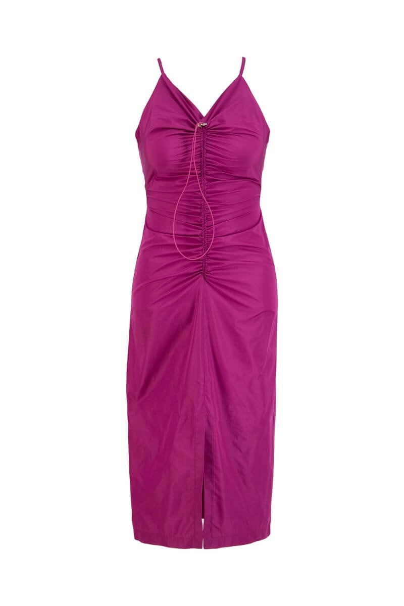 Mürdüm Drape Detaylı Yırtmaçlı ElbiseST060S40127201