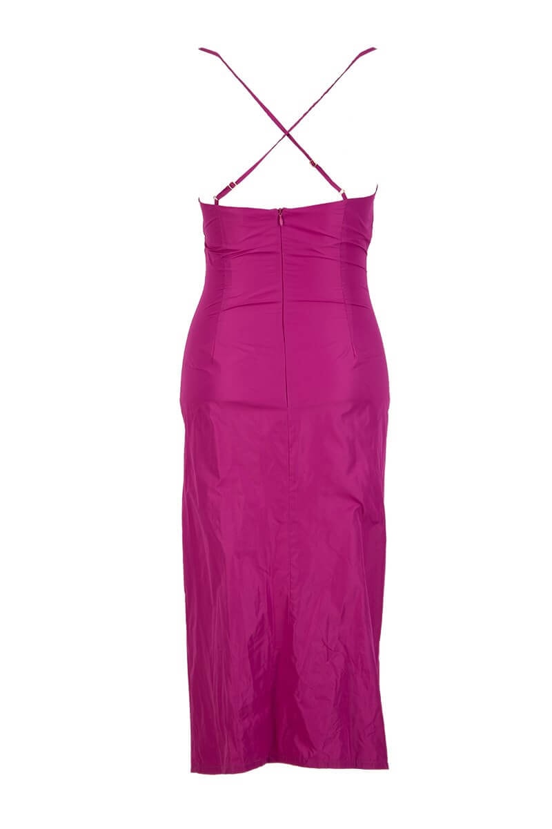Mürdüm Drape Detaylı Yırtmaçlı ElbiseST060S40127201