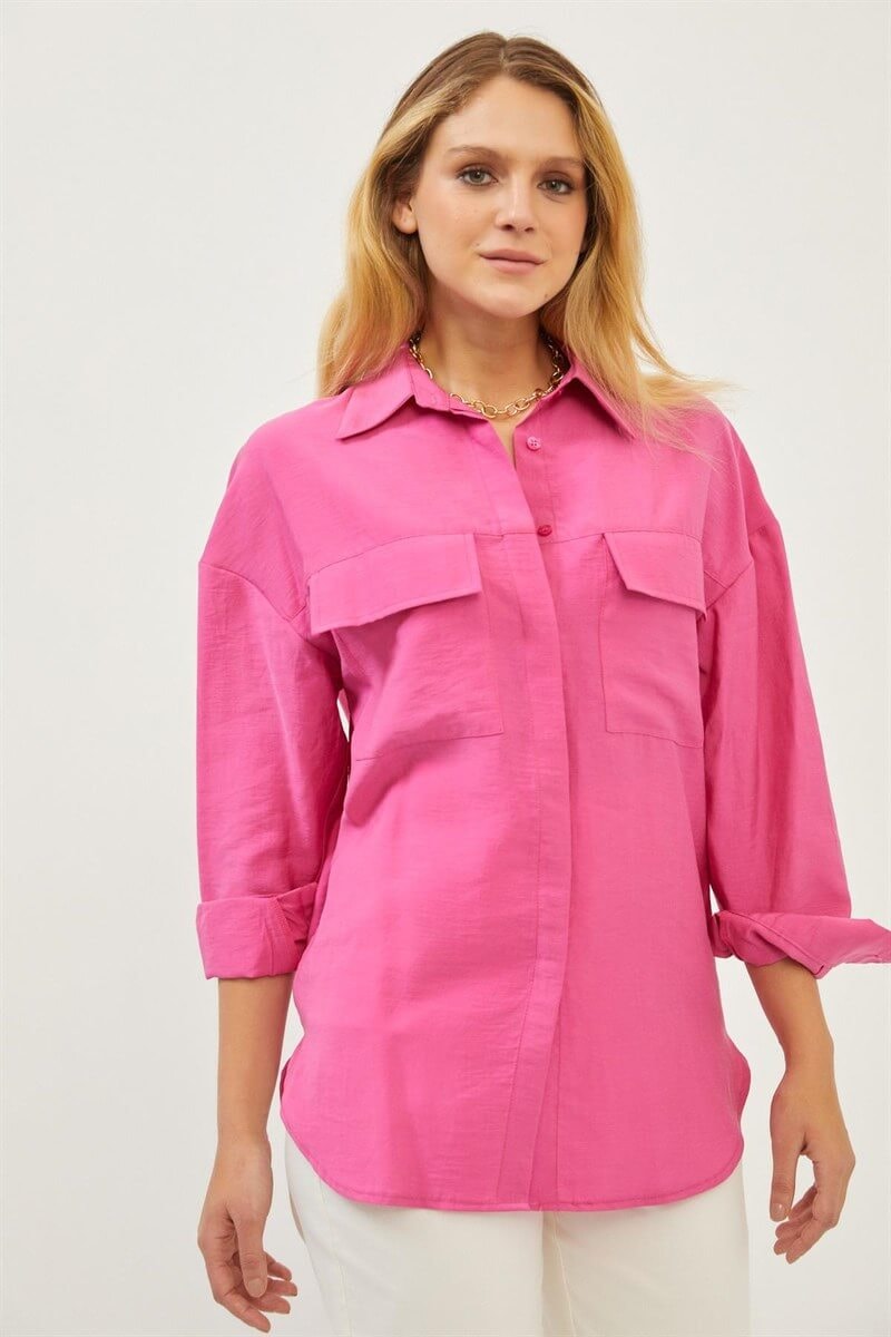 Pembe Balon Kol Cep Detaylı GömlekST060S55254001