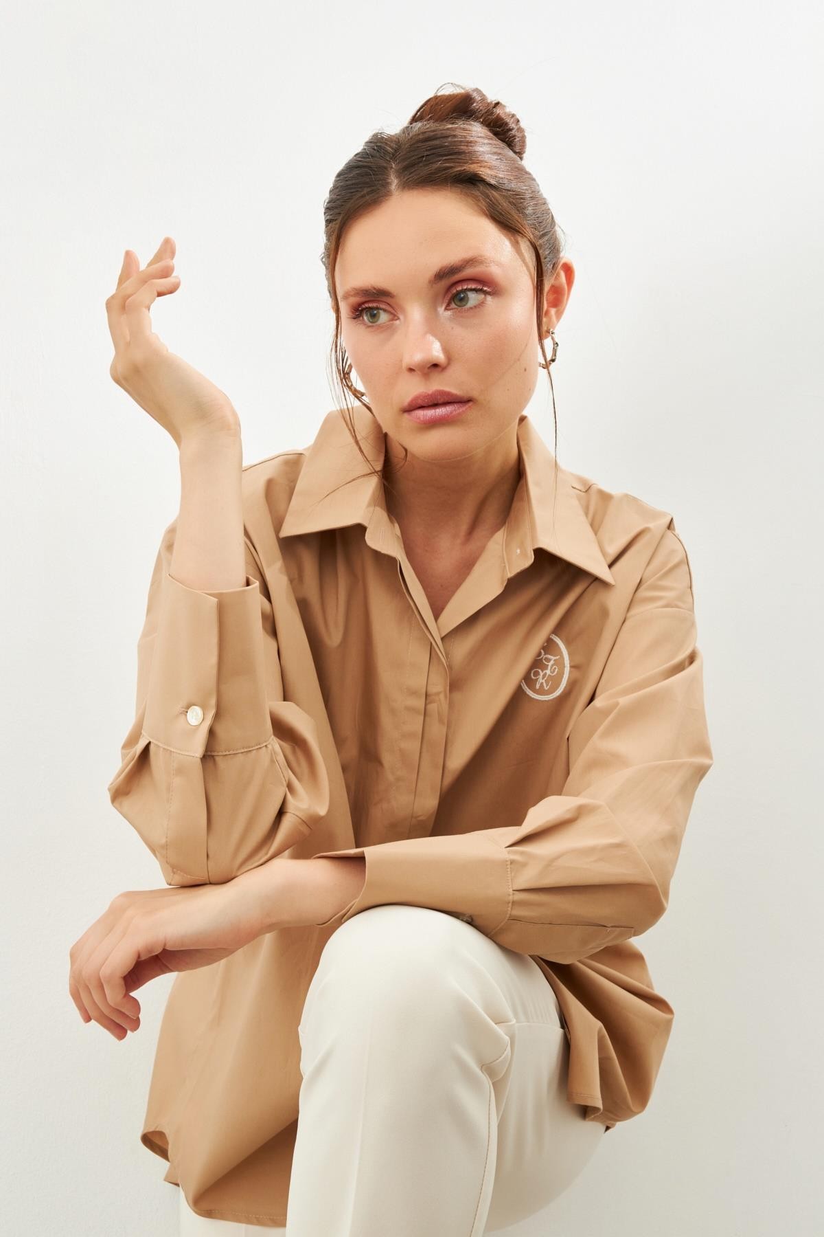 Bej 1YU2CGM0453 GÖMLEK Kadın Gömlek modelleri