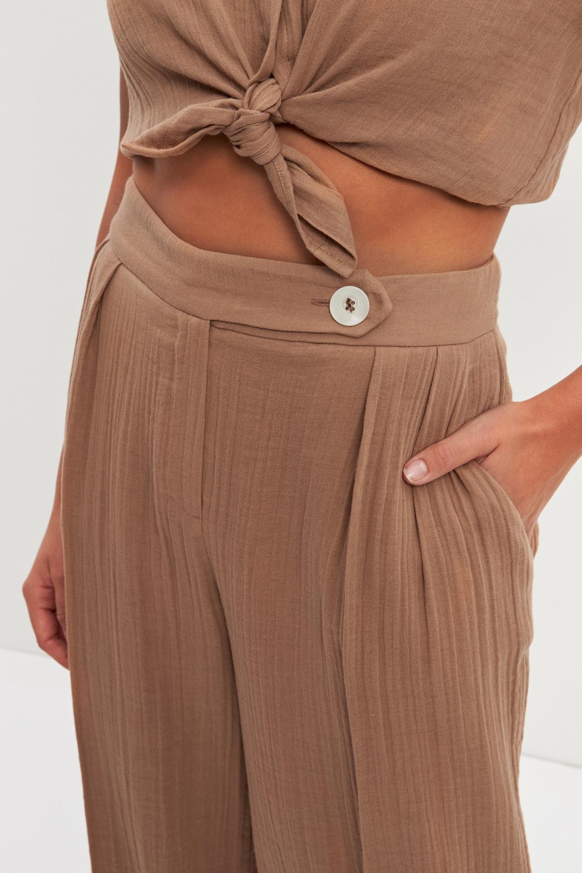 Camel Bel Ve Cep Detaylı Rahat Kesim Pantolon Kadın Kategorisiz modelleri