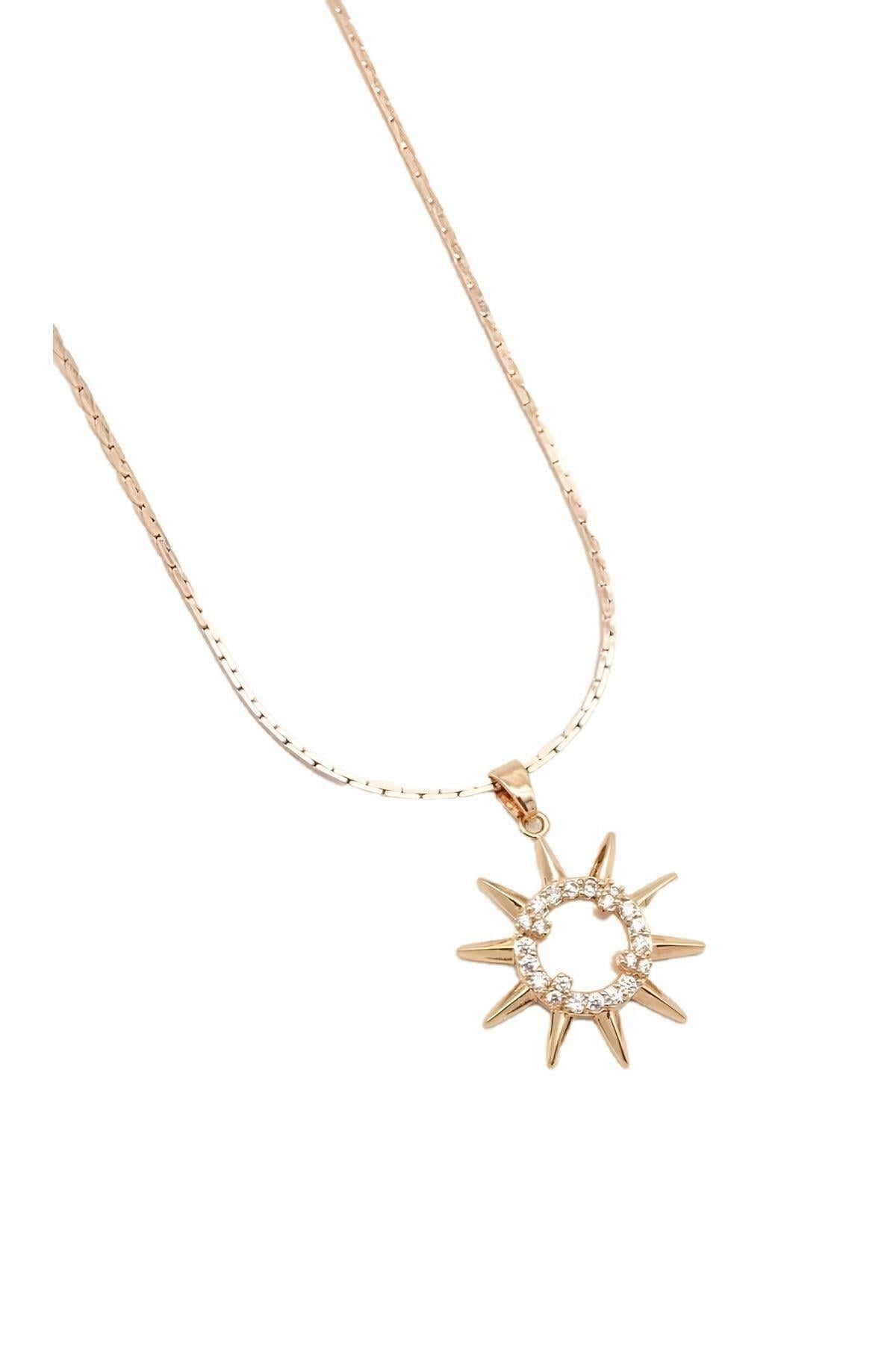Duman Güneş Figürlü Zirkon Kaplama İtalyan Zincir Rose Gold Kolye Kadın Kategorisiz modelleri