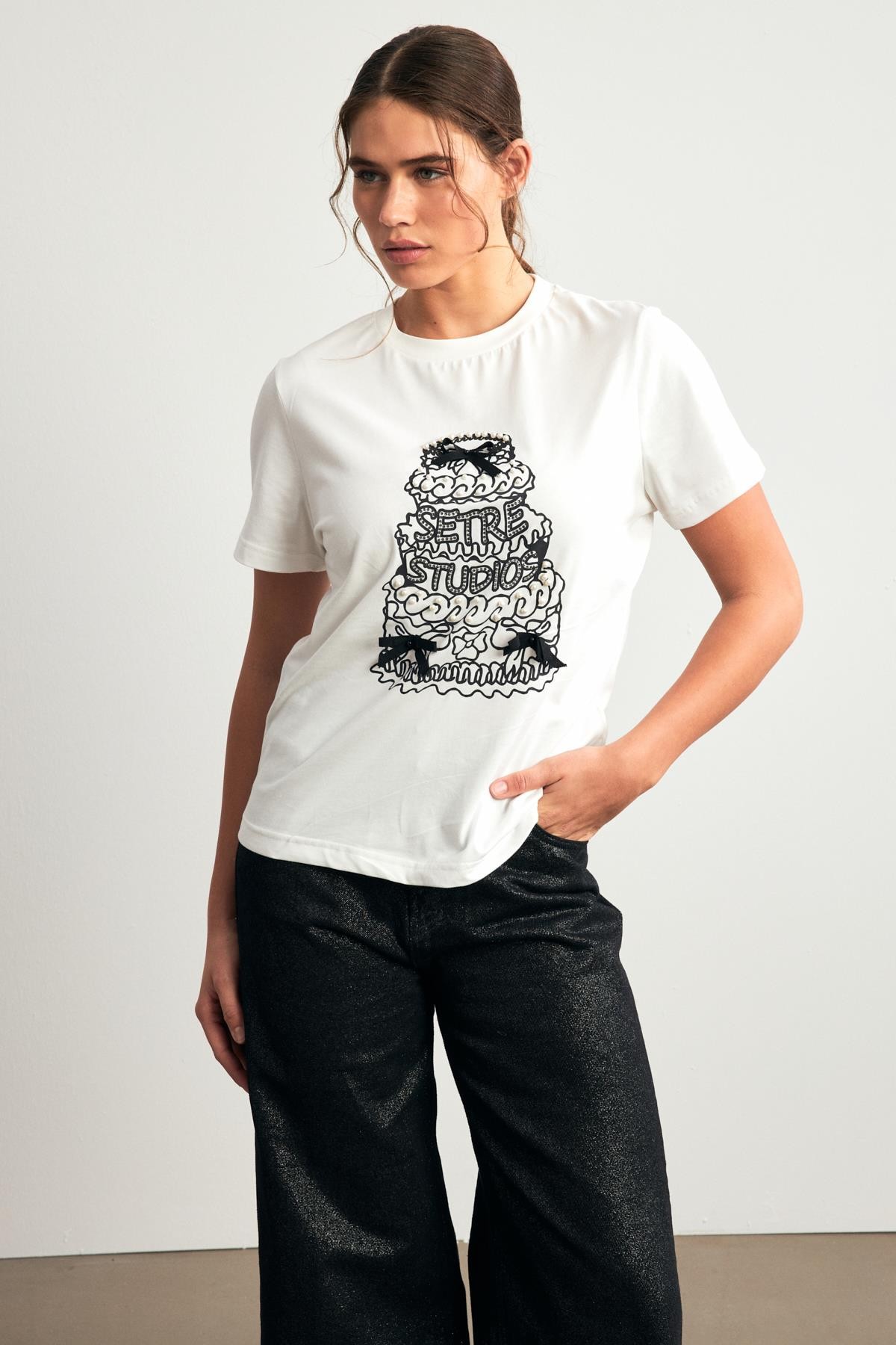 Ekru 2YB4CTS0431 T-SHIRT Kadın T-Shirt modelleri