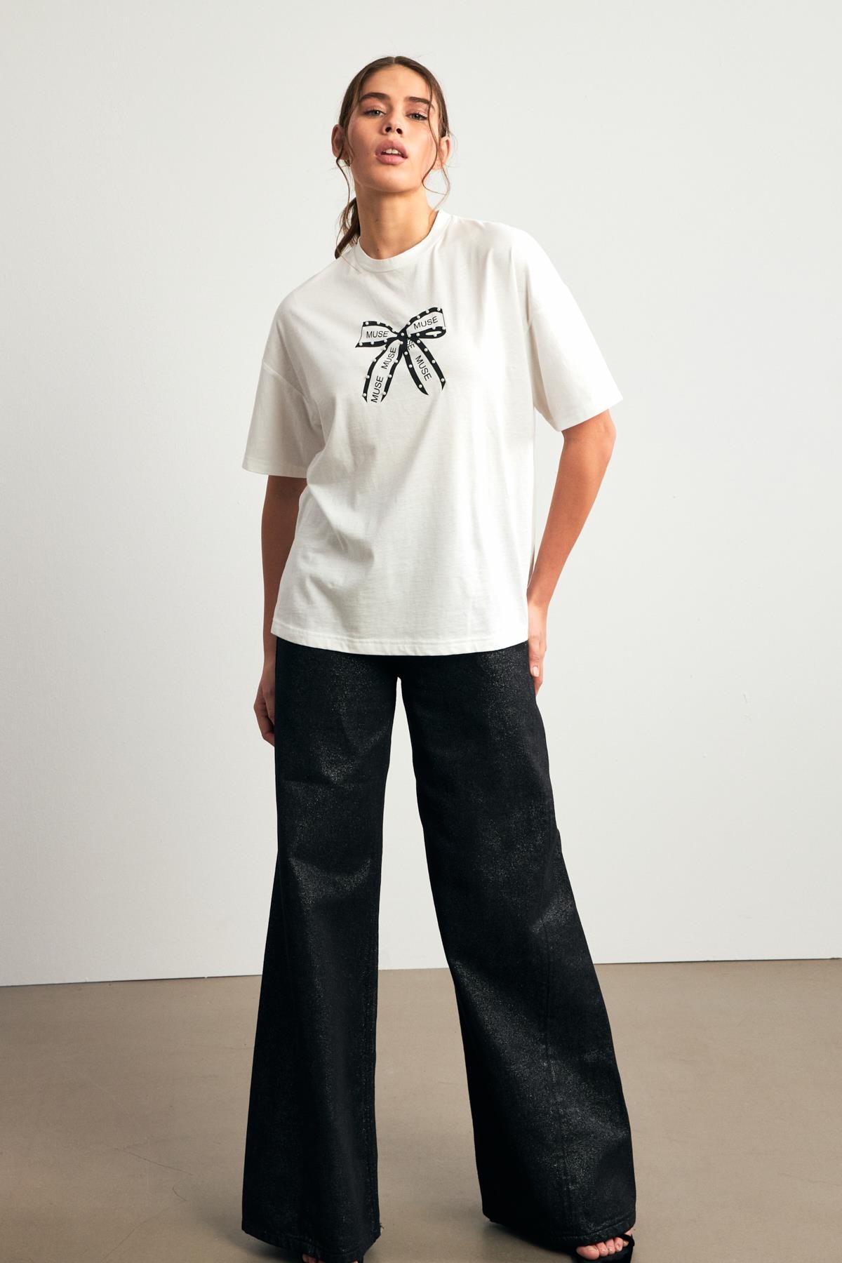 Ekru 2YB4CTS0436 T-SHIRT Kadın T-Shirt modelleri