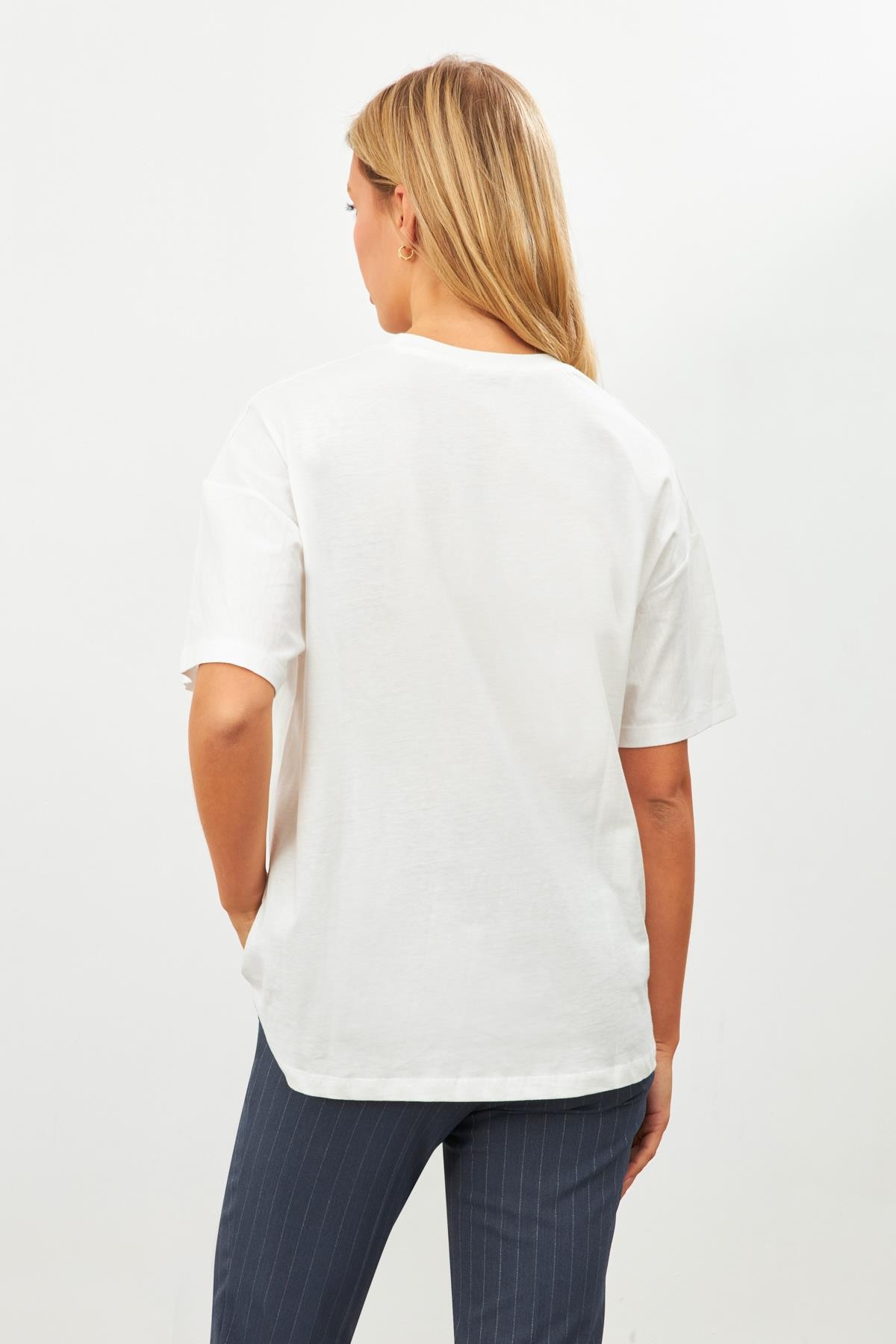 Ekru Düz Basic Bisiklet Yaka T-Shirt Kadın T-Shirt modelleri