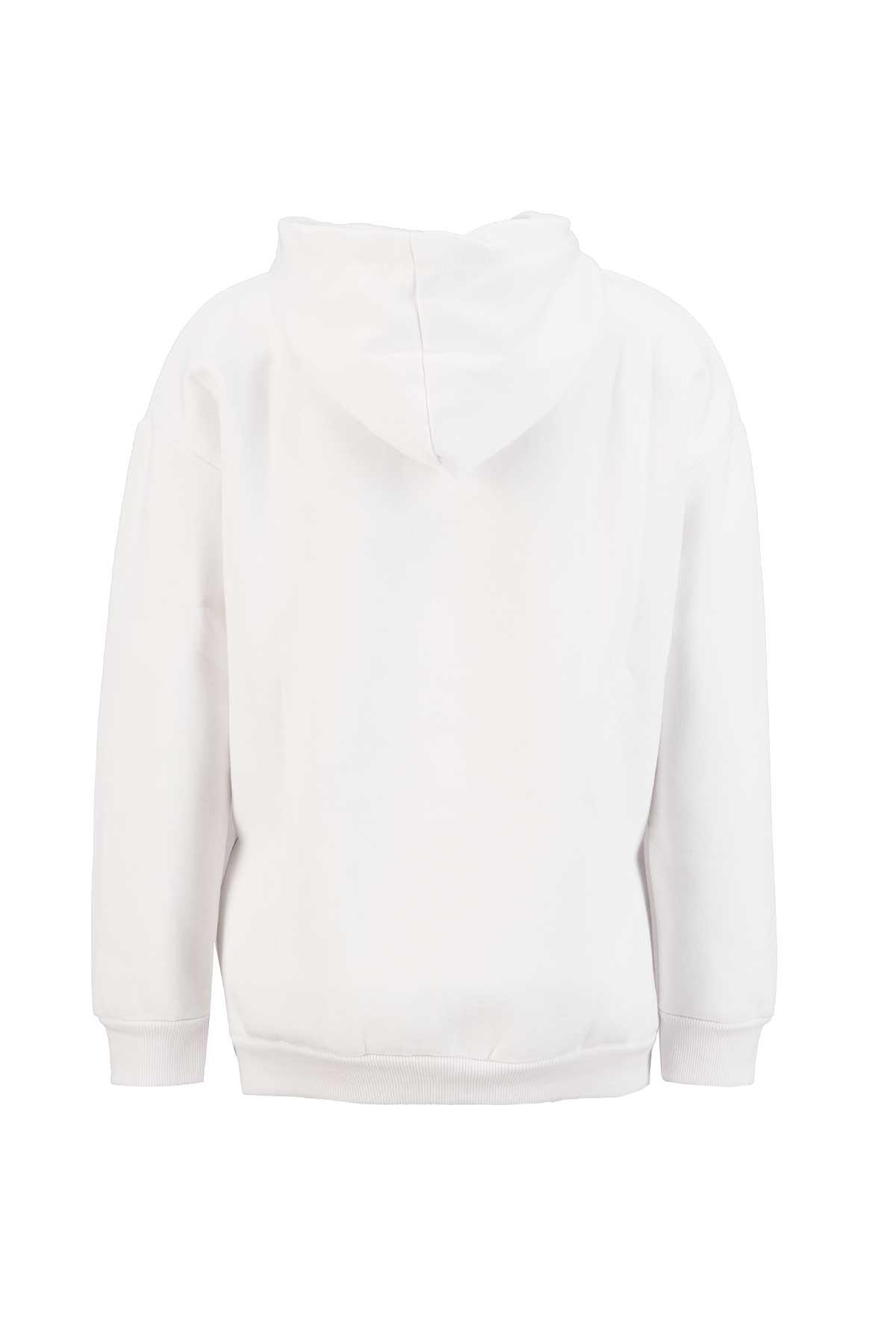 Ekru Kapüşonlu Baskılı Sweatshirt Kadın Sweatshirt modelleri