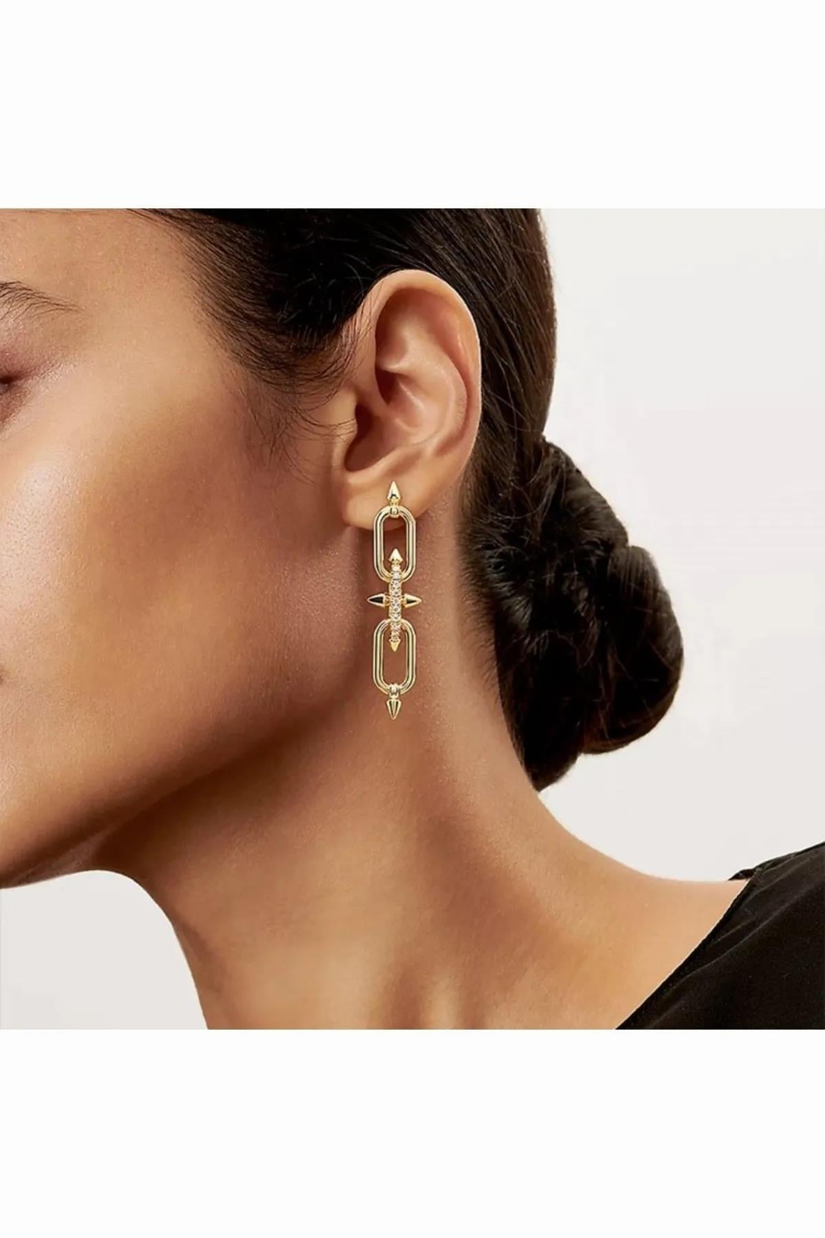 Ekru Tiff Model Pw Özel Seri Zirkon Taş Detaylı Çift Renk Sallantılı Küpe Kadın Kategorisiz modelleri