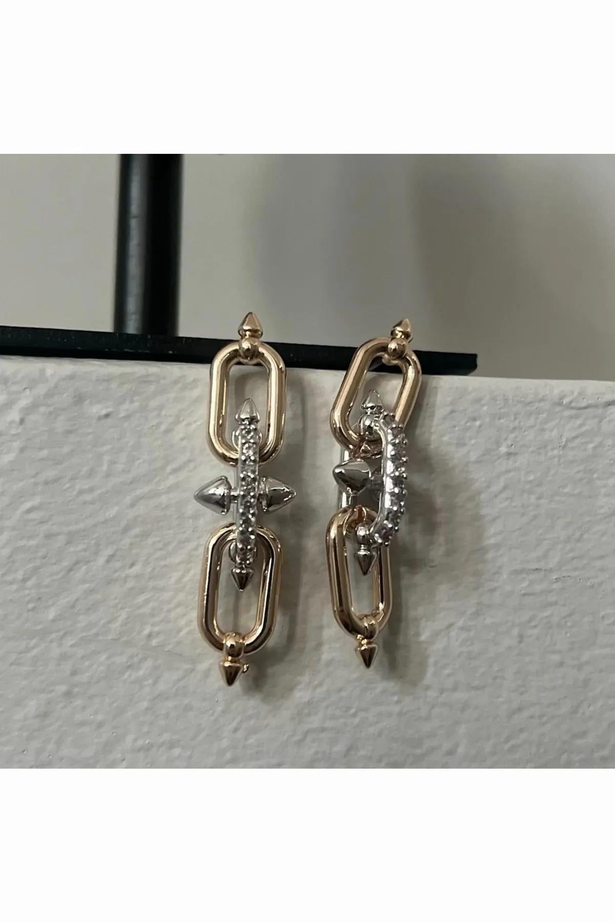 Ekru Tiff Model Pw Özel Seri Zirkon Taş Detaylı Çift Renk Sallantılı Küpe Kadın Kategorisiz modelleri
