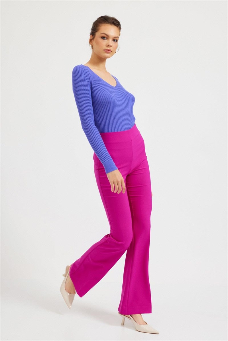 Fuşya İspanyol Paça Pantolon Kadın Pantolon modelleri