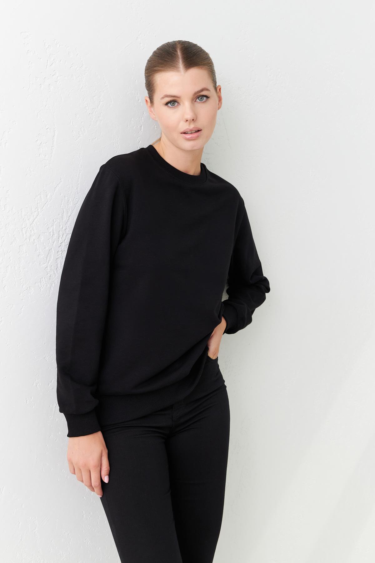 Siyah Basic Bisiklet Yaka Uzun Kollu Sweatshirt Kadın Kategorisiz modelleri