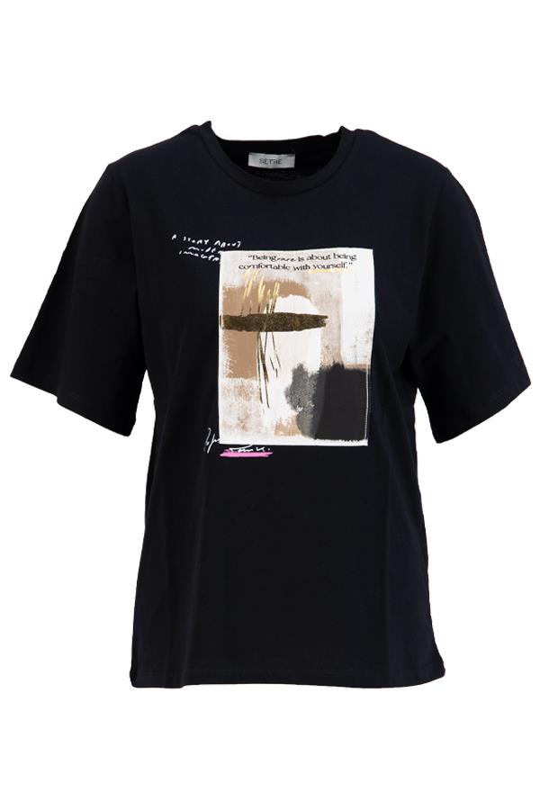 Siyah Baskı Detaylı Basic Bisiklet Yaka T-Shirt Kadın T-Shirt modelleri