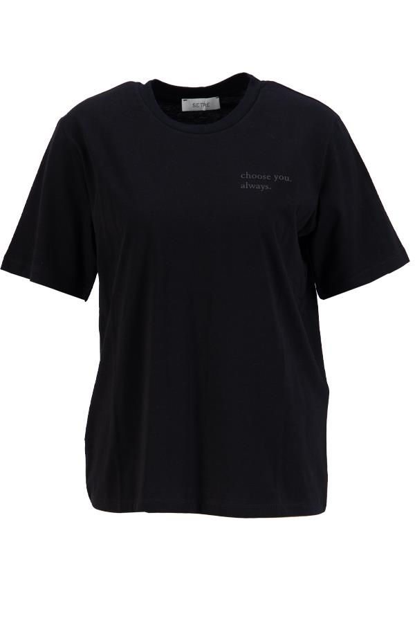 Siyah Bisiklet Yaka Mini Baskı Detaylı Basic T-Shirt Kadın T-Shirt modelleri