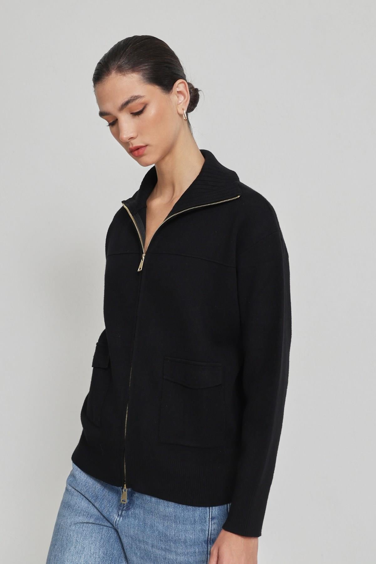 Siyah Cepli Fermuarlı Kadın Sweatshirt Kadın Kategorisiz modelleri