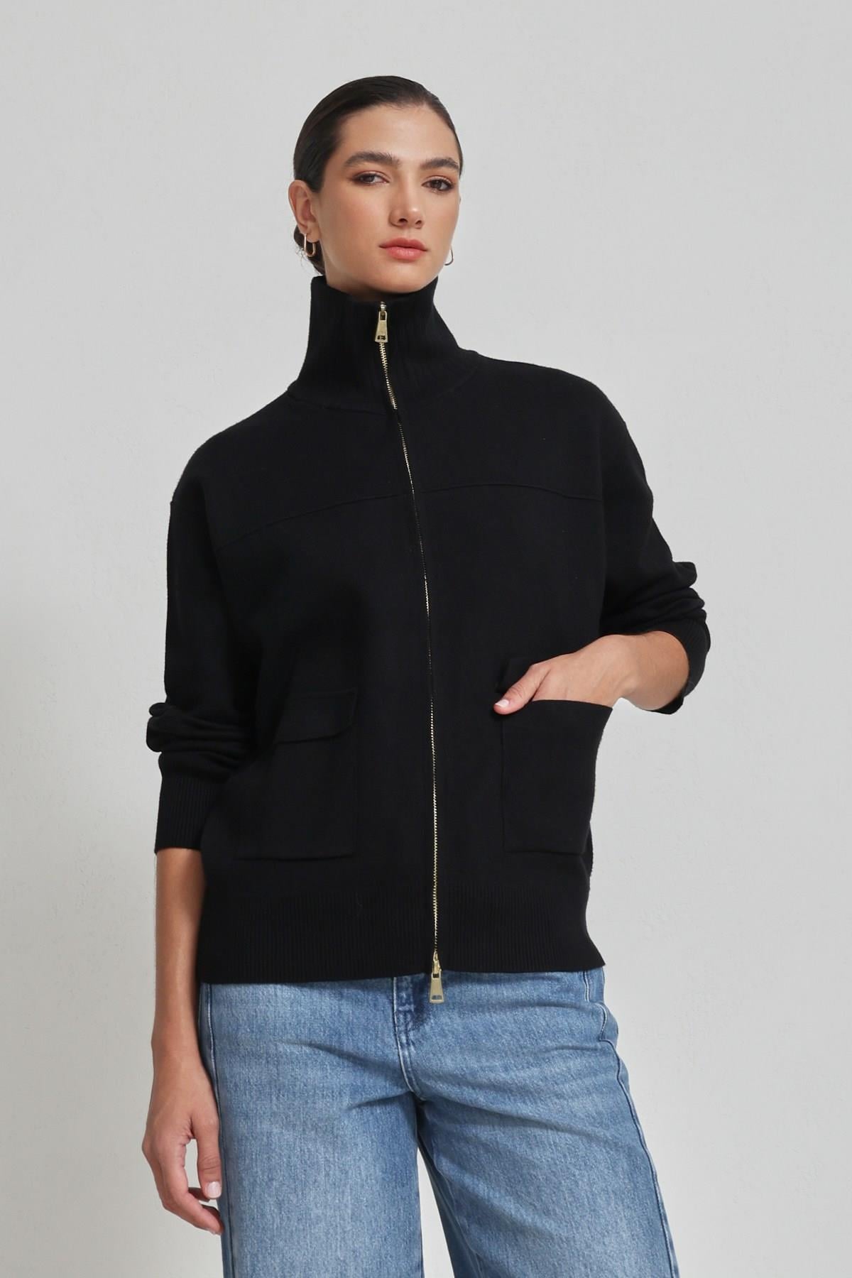 Siyah Cepli Fermuarlı Kadın Sweatshirt Kadın Kategorisiz modelleri