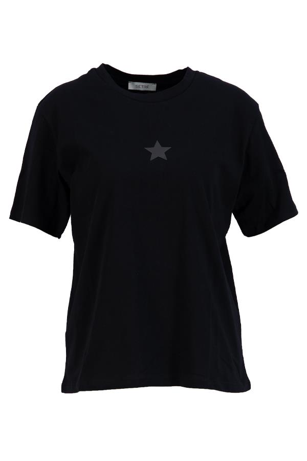 Siyah Yıldız Detaylı Basic T-Shirt Kadın T-Shirt modelleri