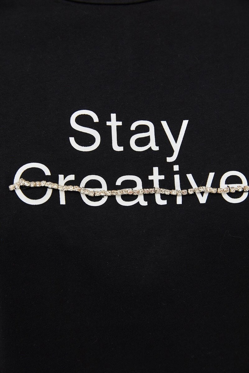 Siyah Slogan Baskılı T-ShirtST070S71285001