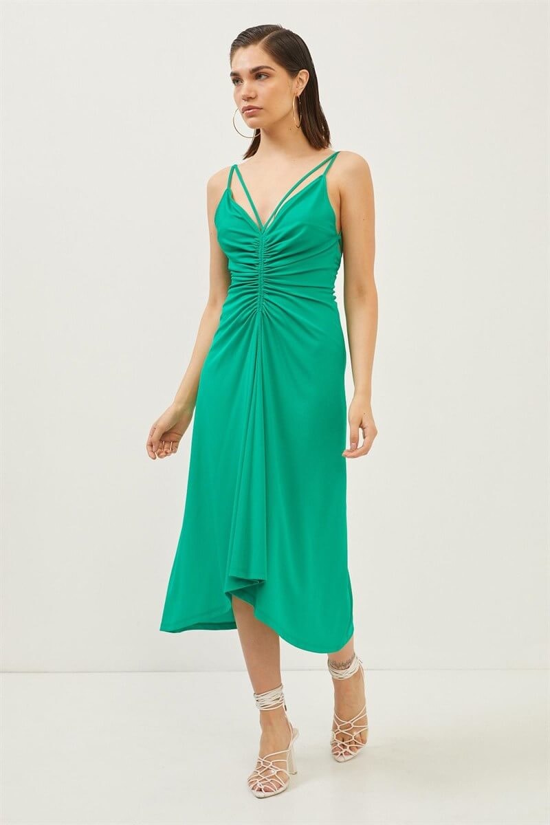 Yeşil Askılı Drape Detaylı ElbiseST060S40125101