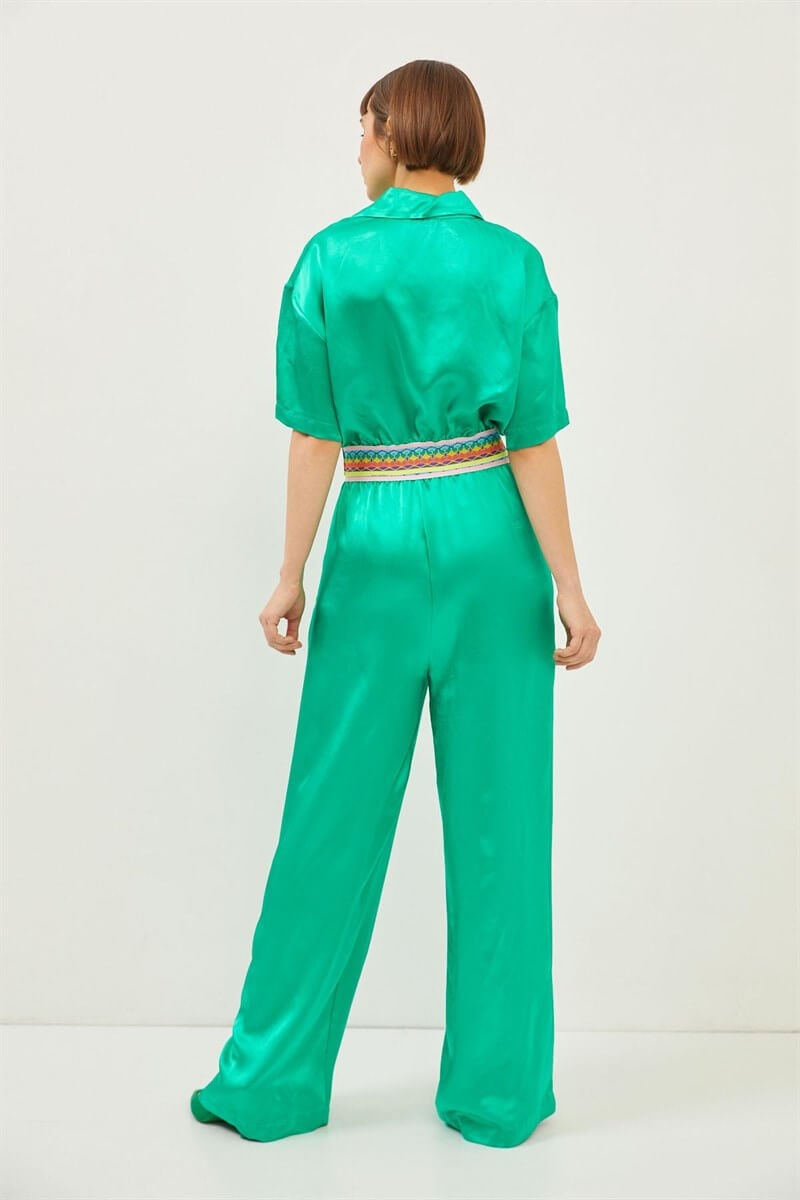 Yeşil Beli Lastik Detaylı Bluz Palazzo Pantolon TakımST060S30762002
