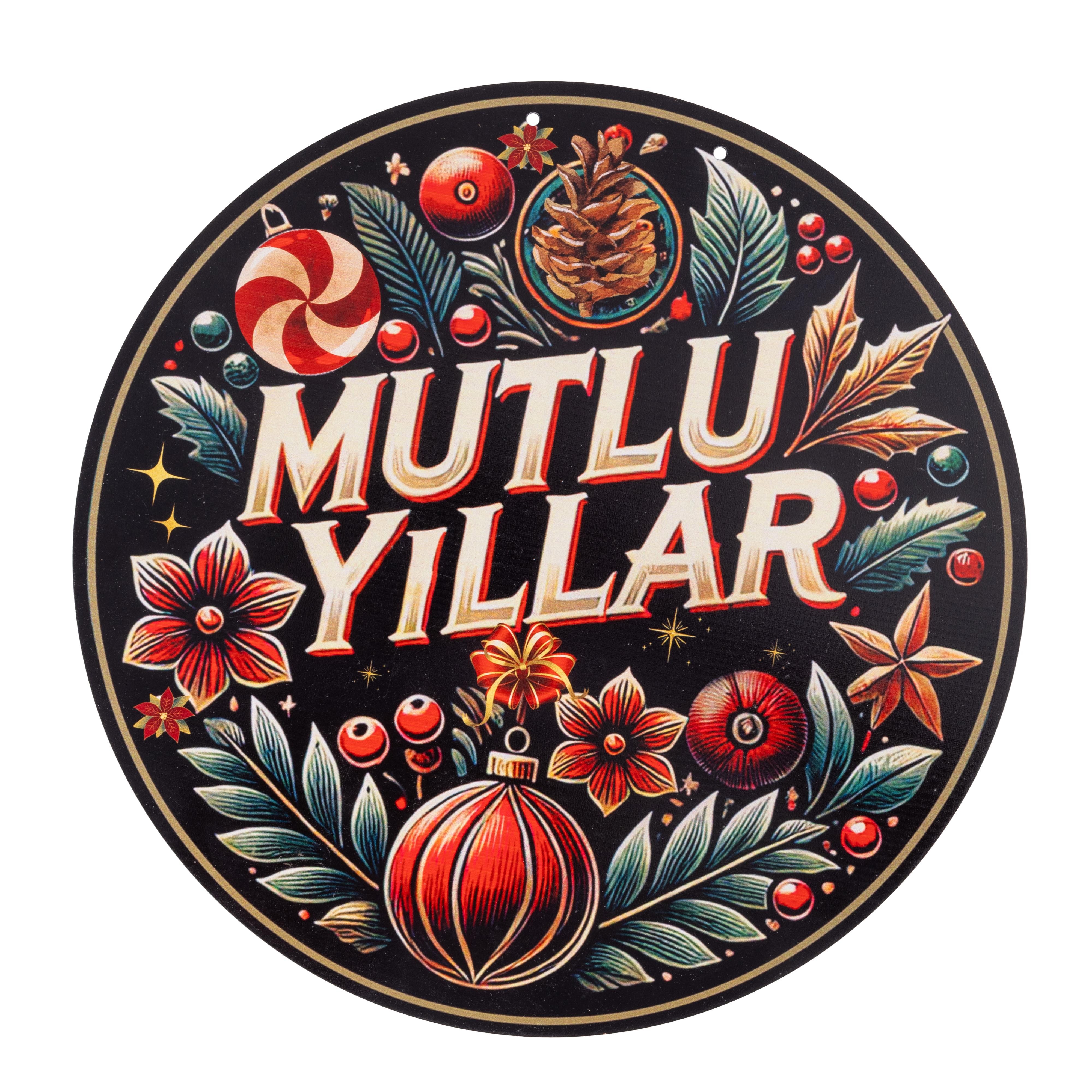 Mutlu Yıllar Yazılı Ahşap  Kapı ve Duvar Süsü