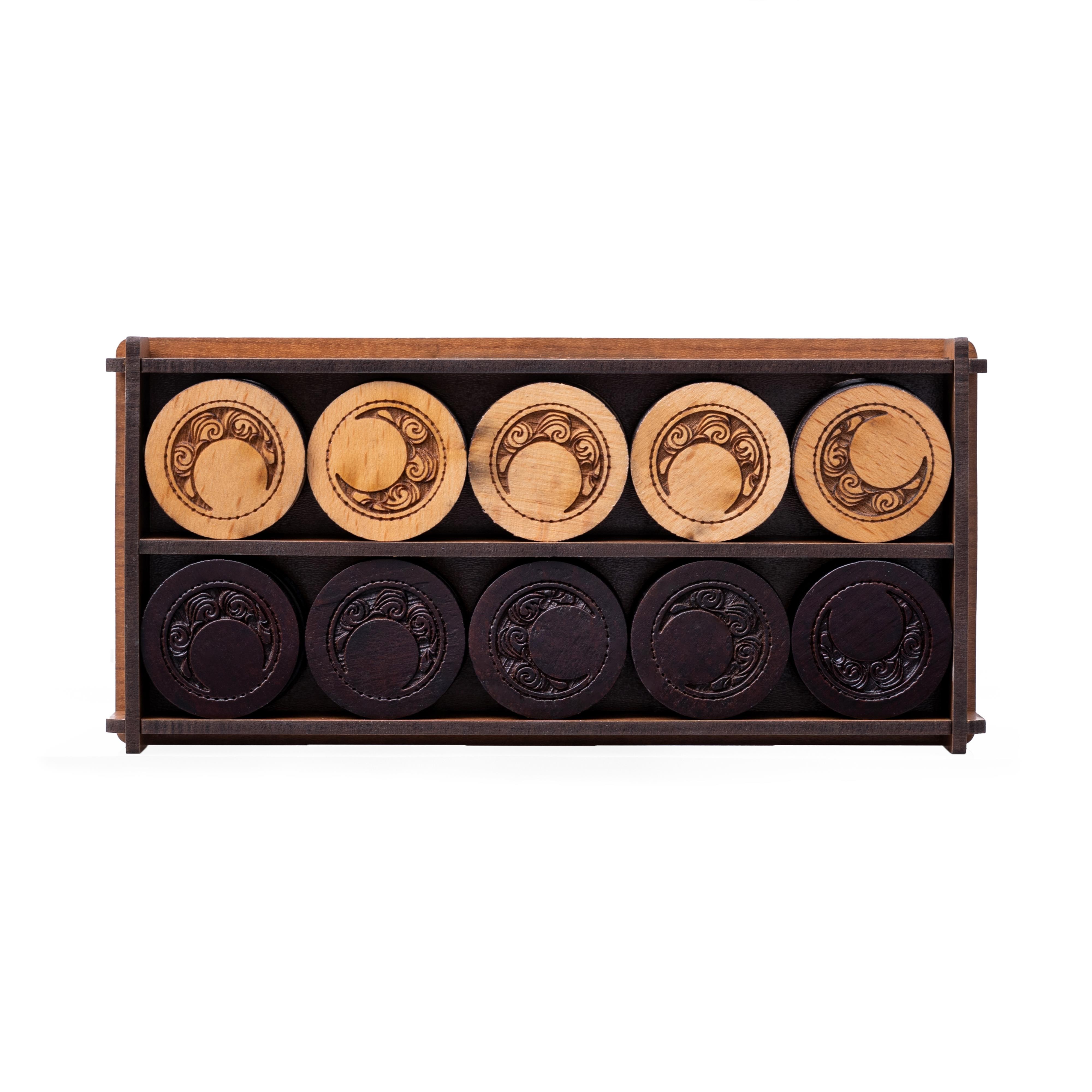 Tavla Pulu ve 2'li Zar Takımı | Ay Desenli & Ahşap No: 4 | ANADOLIA