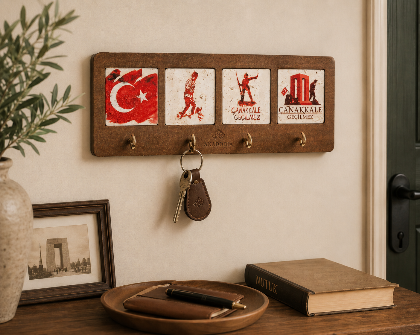 Çanakkale Serisi 4'lü Traverten Dekoratif Askılık