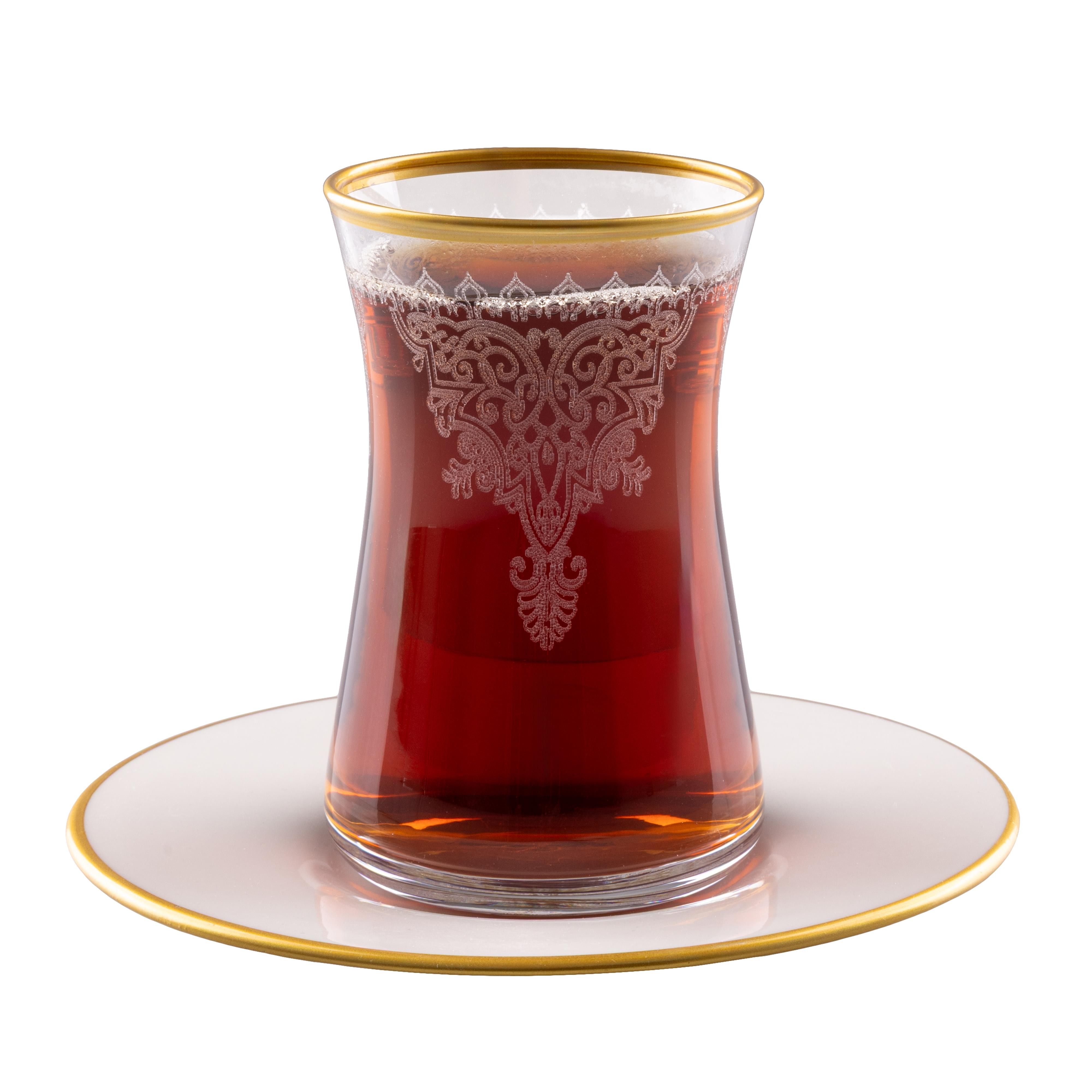 Dekorlu Porselen Tabaklı 6’lı Çay Takımı