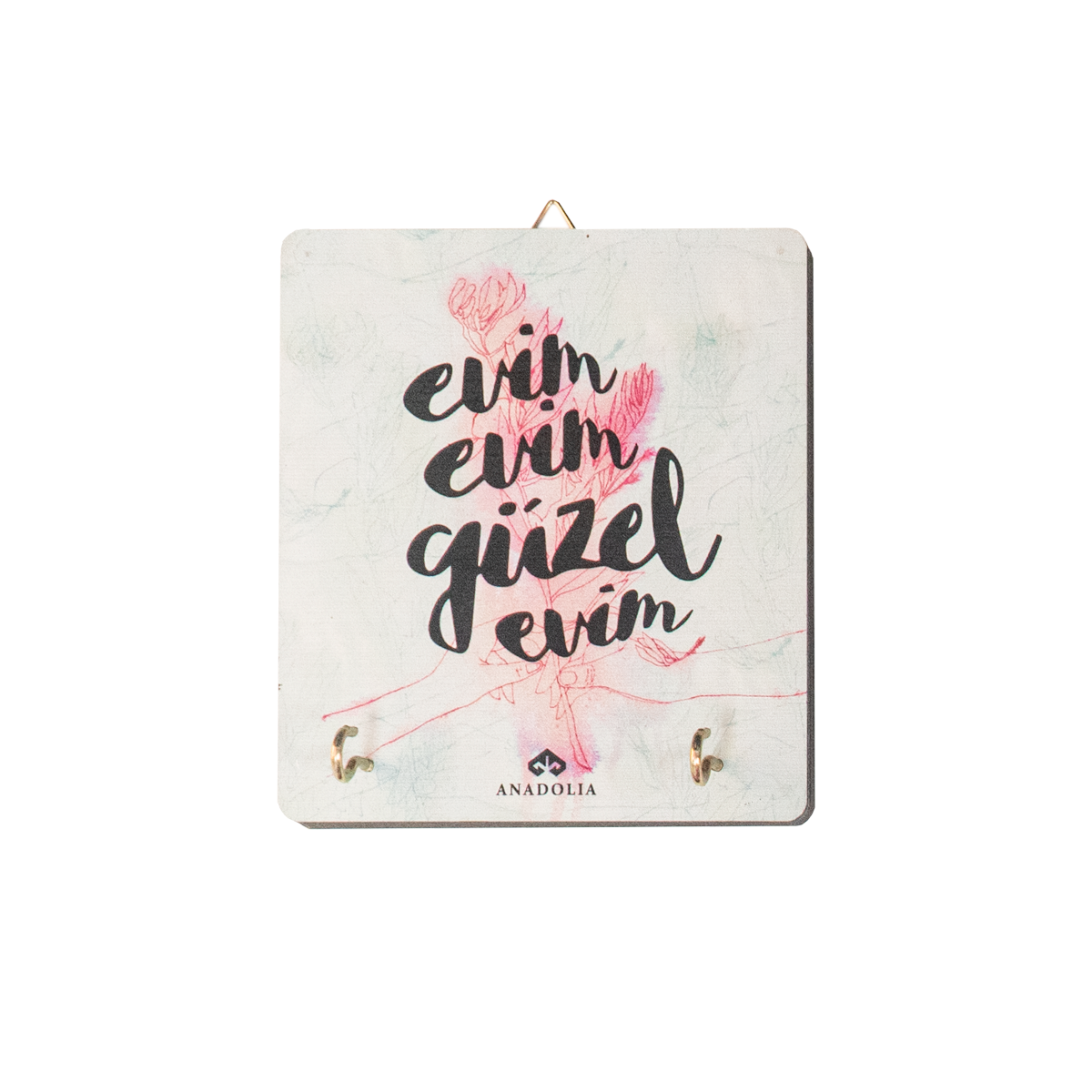 Evim Evim Güzel Evim Çiçekli Dekoratif Askılık