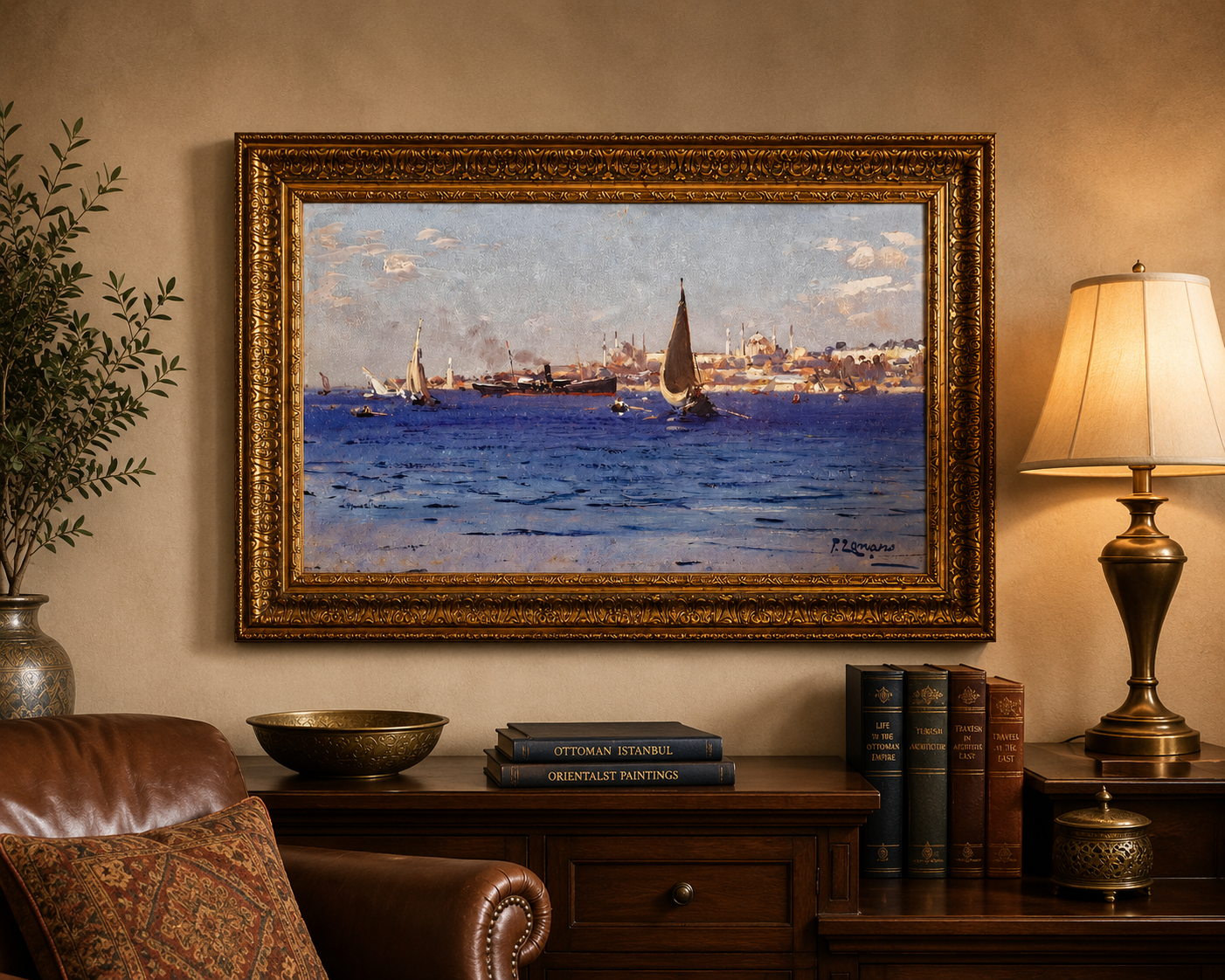 Fausto Zonaro, İstanbul Boğazı'nda Bir Tekne Tablo