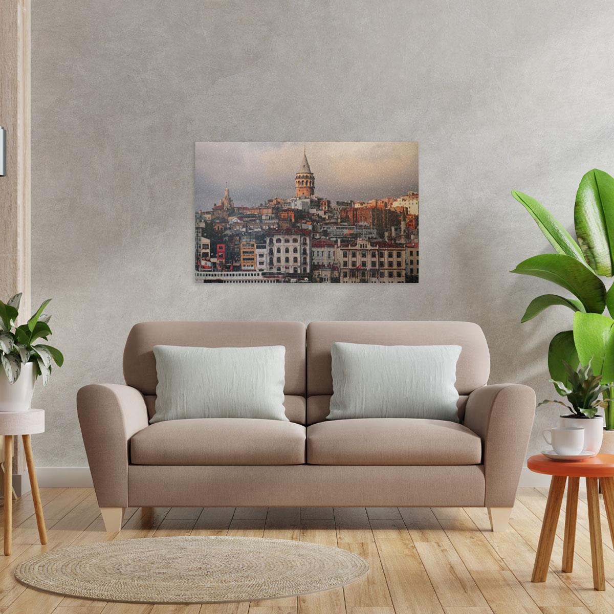Galata Kulesi Desenli Ahşap Duvar Panosu