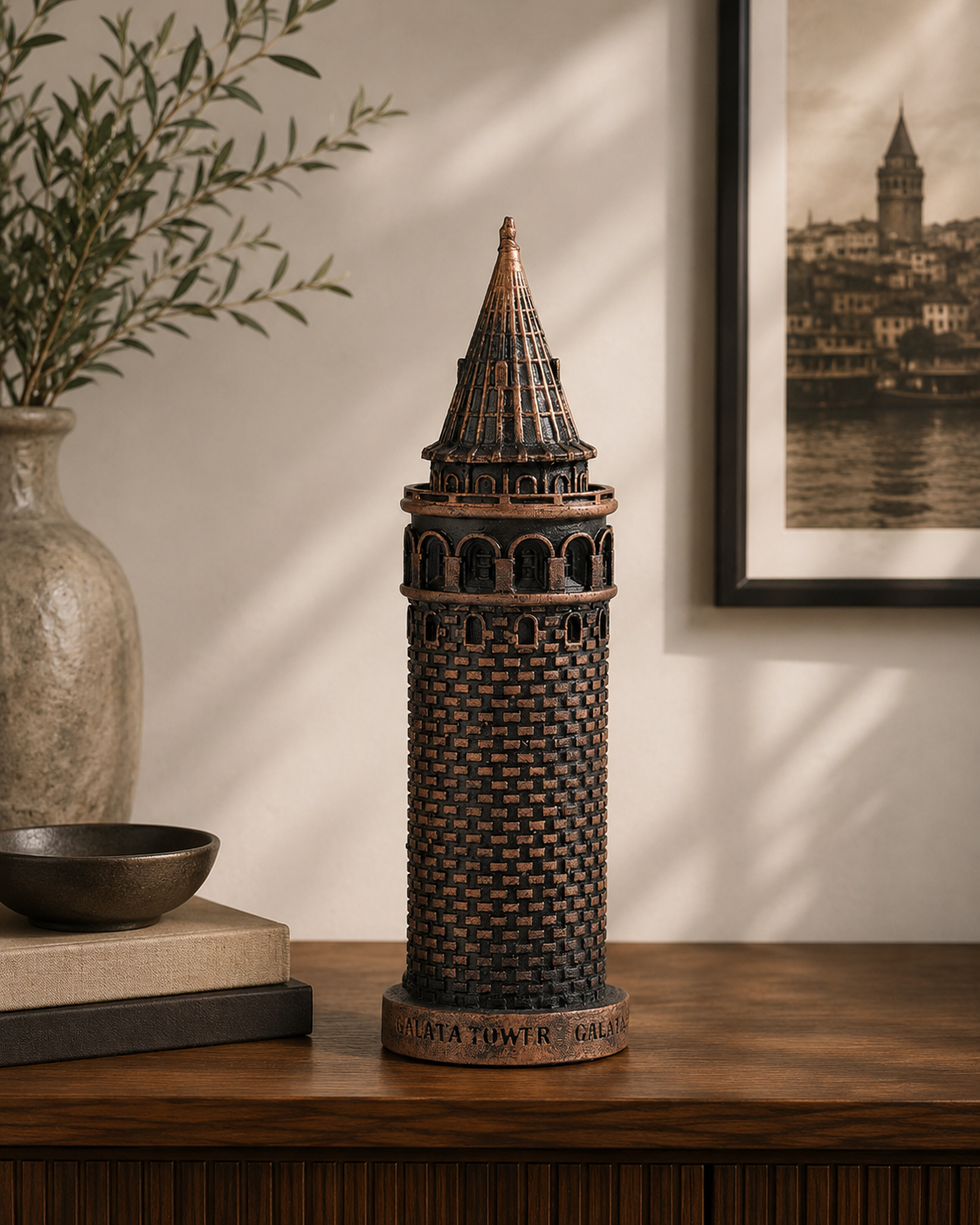 Galata Kulesi Mermerit Bronz Heykel Büyük Boy