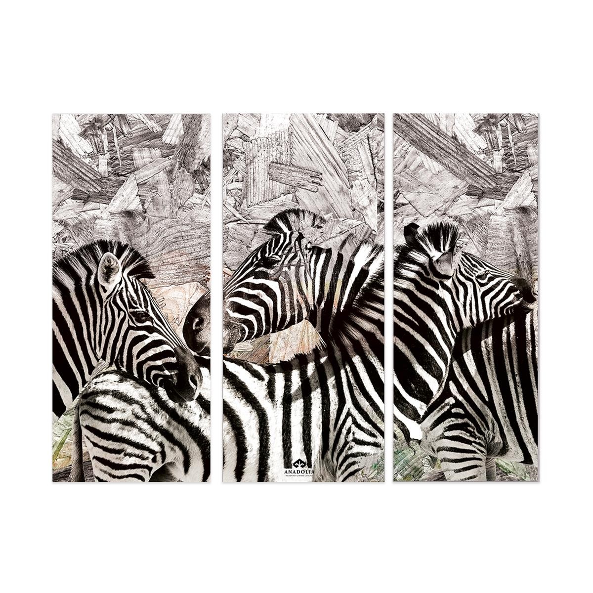 Zebra Desenli Üçlü Ahşap Duvar Panosu