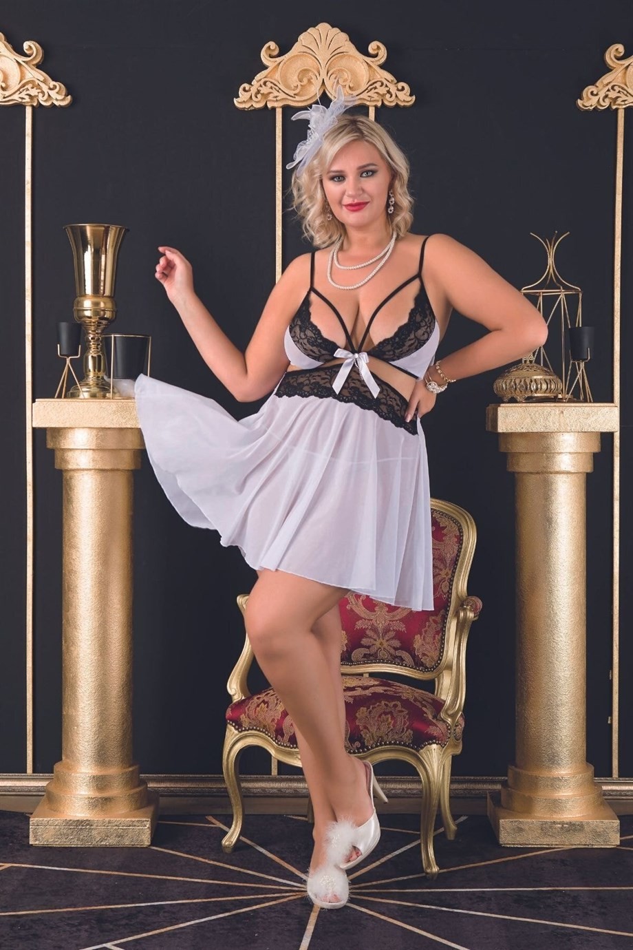 Bella Notte Büyük Beden Fantazi Beyaz Bralet Çok Şık Tül Gecelik 3536