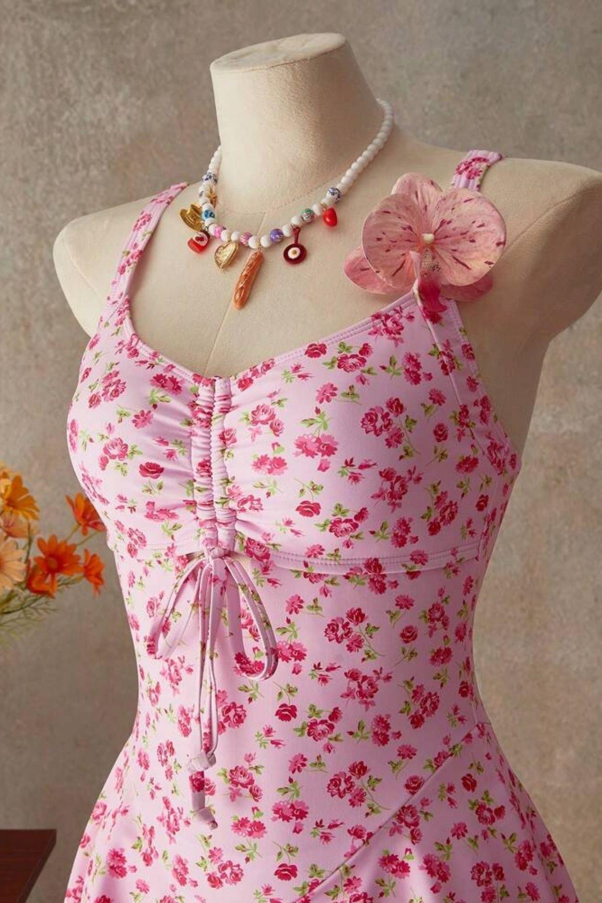 Bella Notte Pembe Çiçek Desenli Mini Gecelik 35521