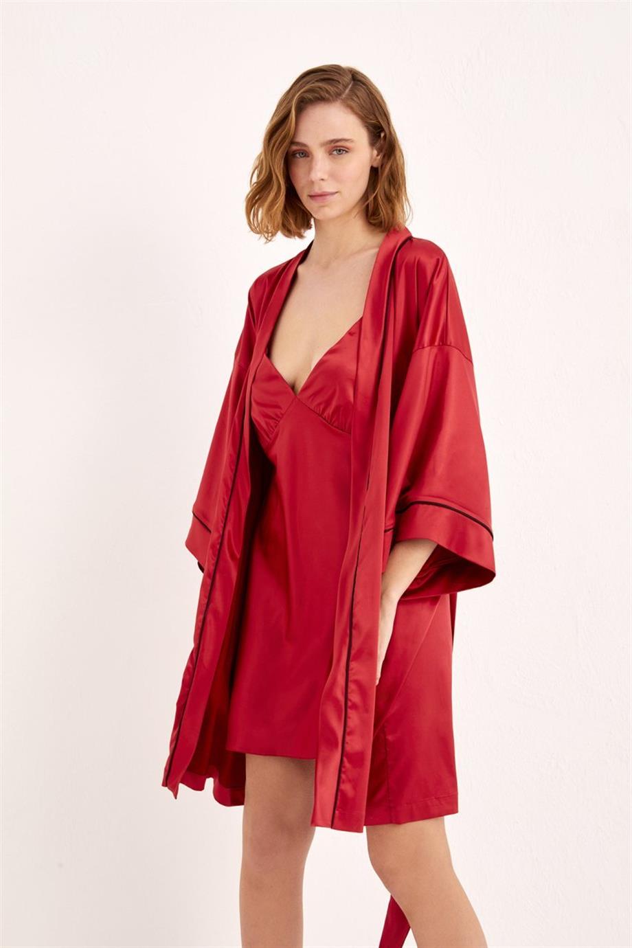 MARESIAS KISA KİMONO BORDO