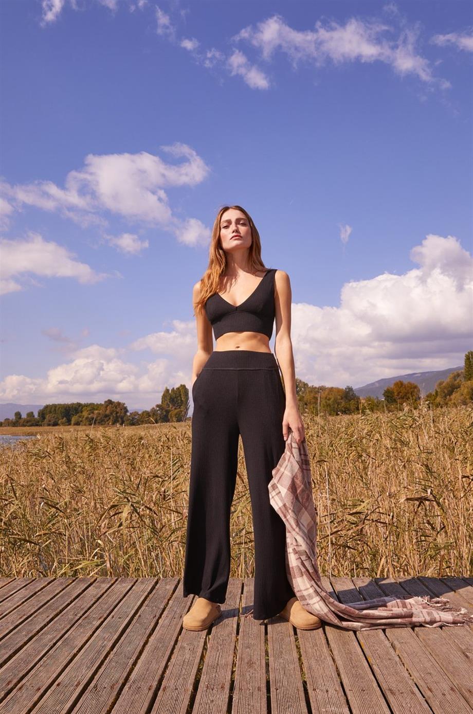 ULTRA COMFORT GENİŞ PAÇA PANTALON SİYAH