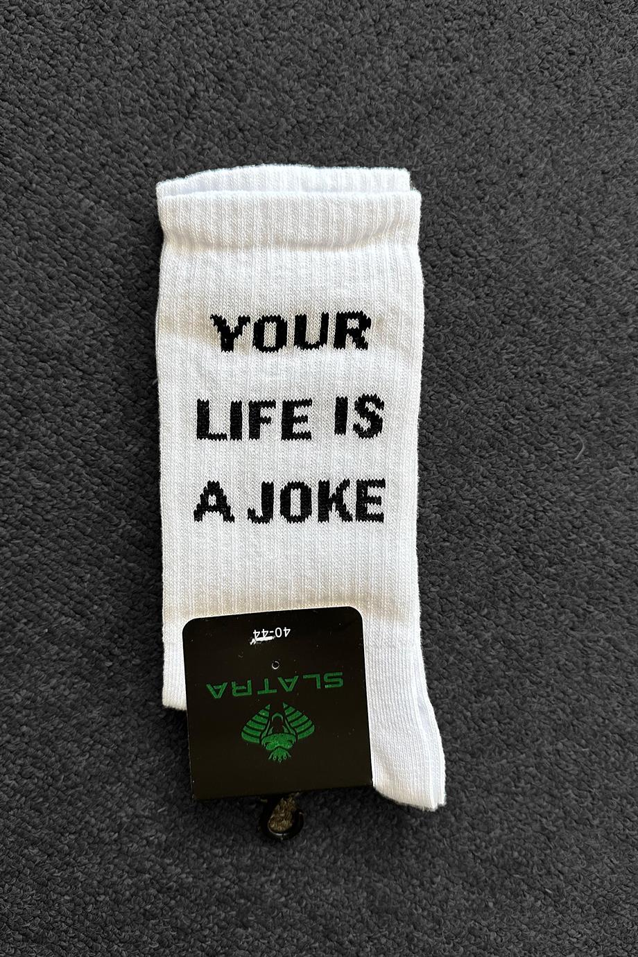 Beyaz Life İs A Joke Çorap