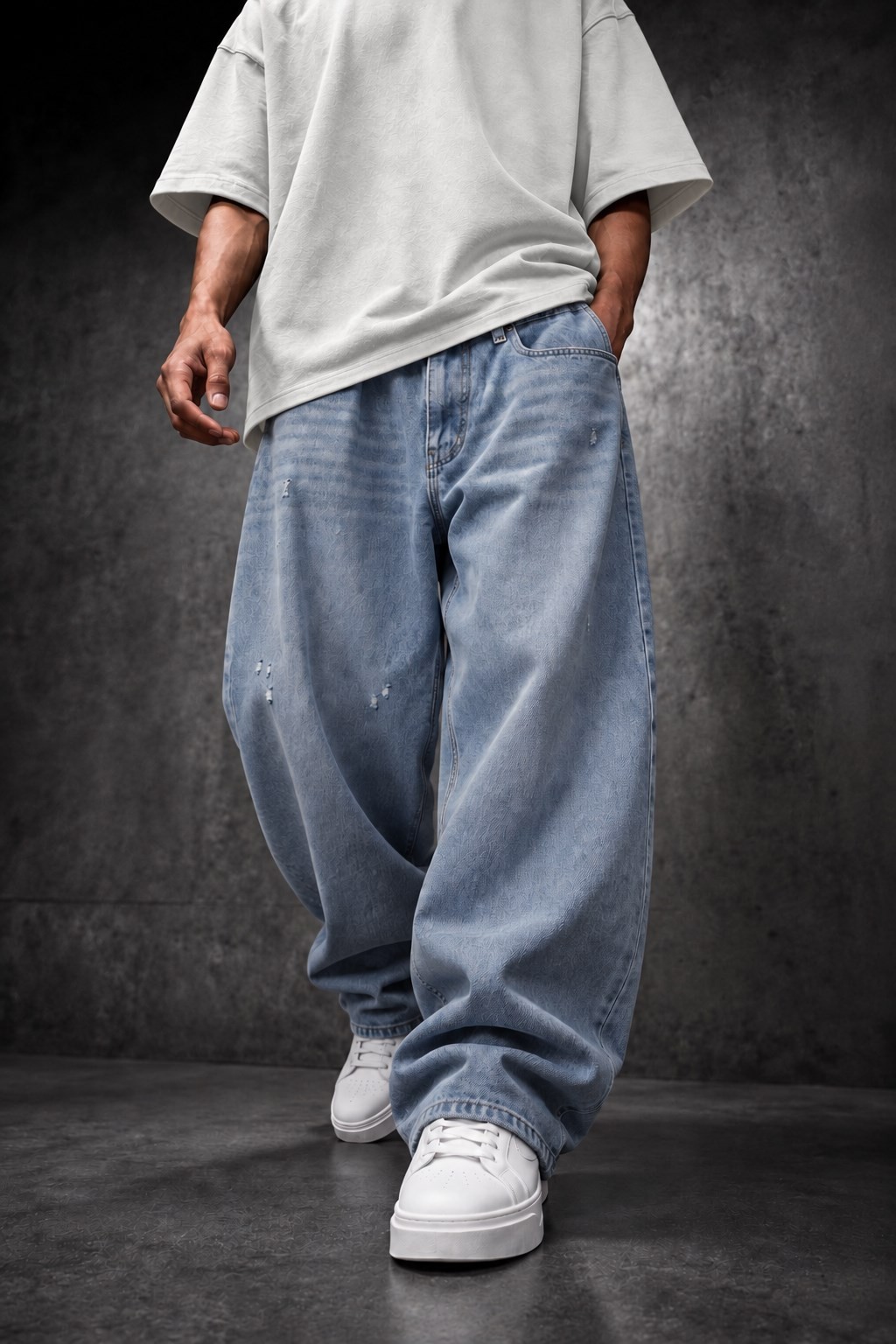 Erkek Açık Mavi Baggy Denim Pantolon