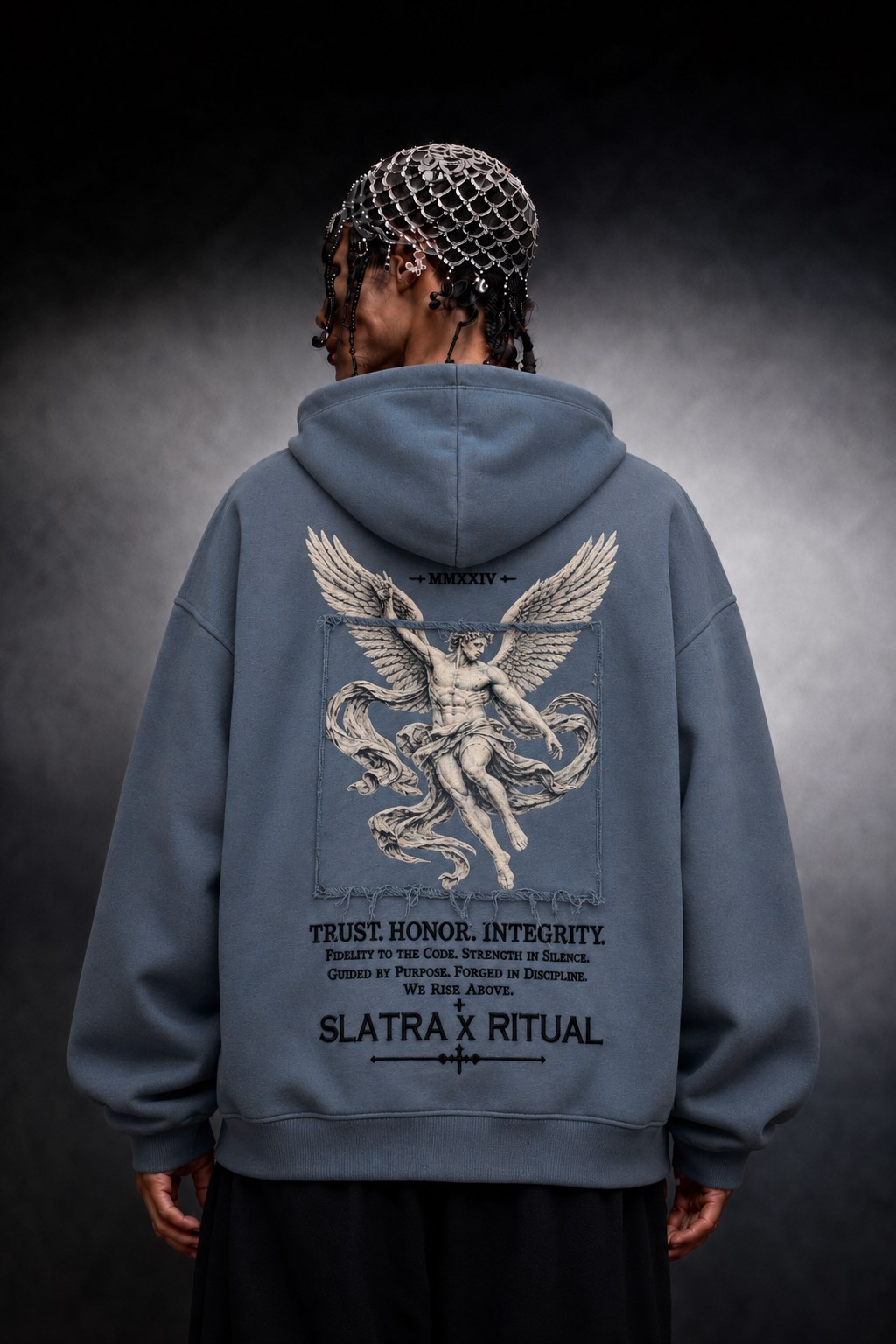 Erkek Açık Mavi Ritual Patch Oversize Hoodie