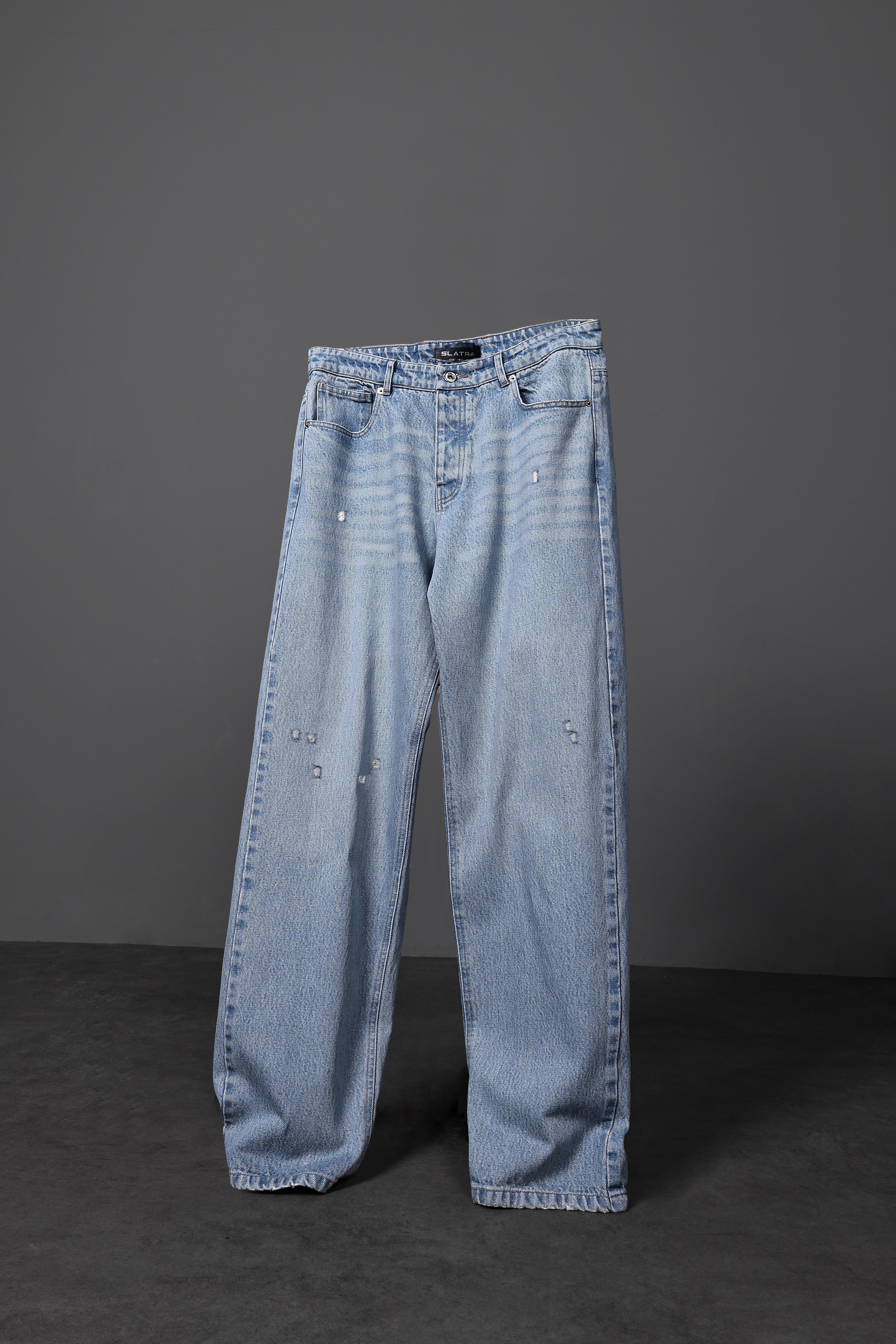 Erkek Açık Mavi Straight Denim Pantolon