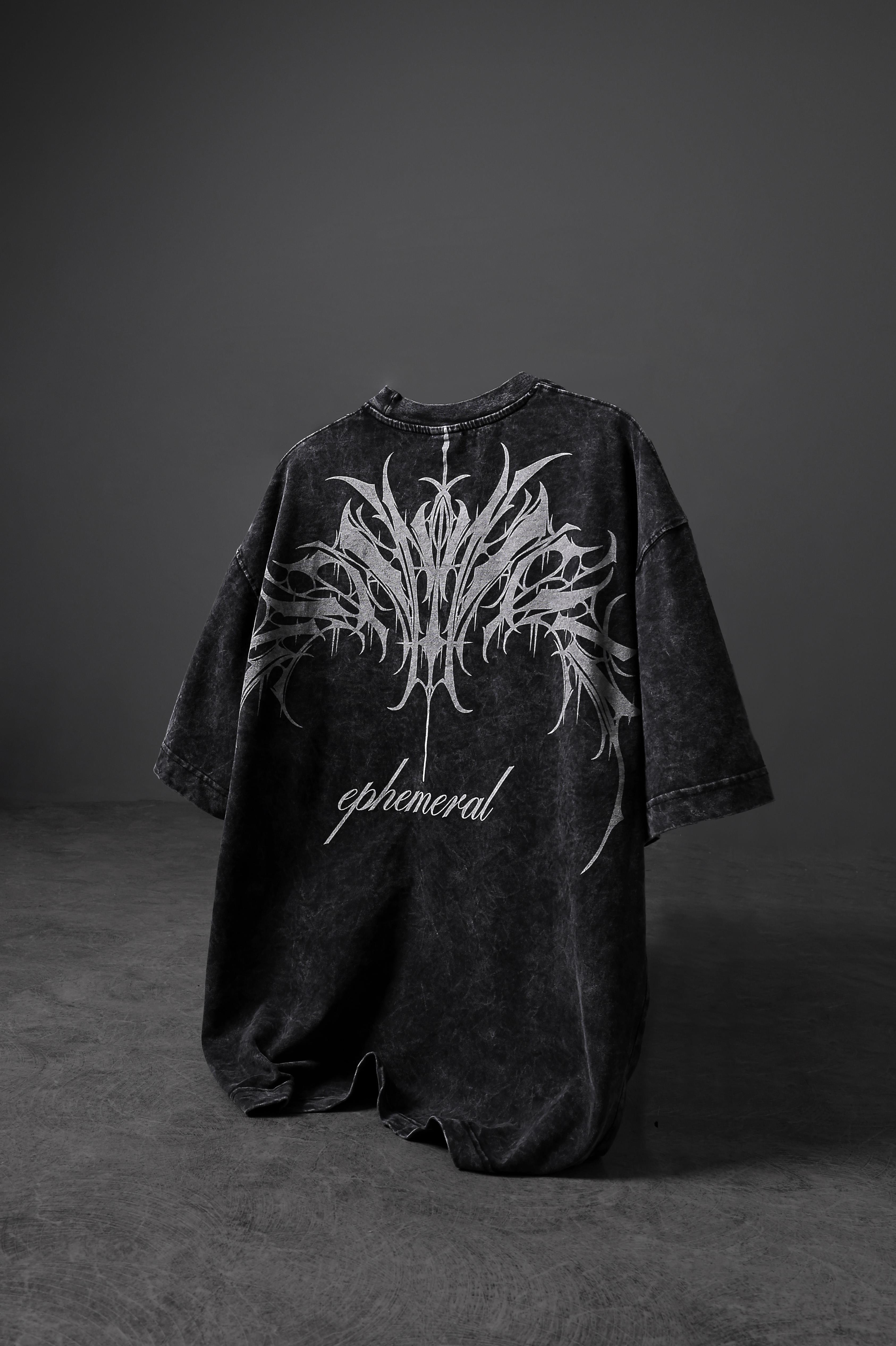 Erkek Antrasit Ephemeral Baskılı Özel Yıkamalı Kumaş Oversize Tshirt