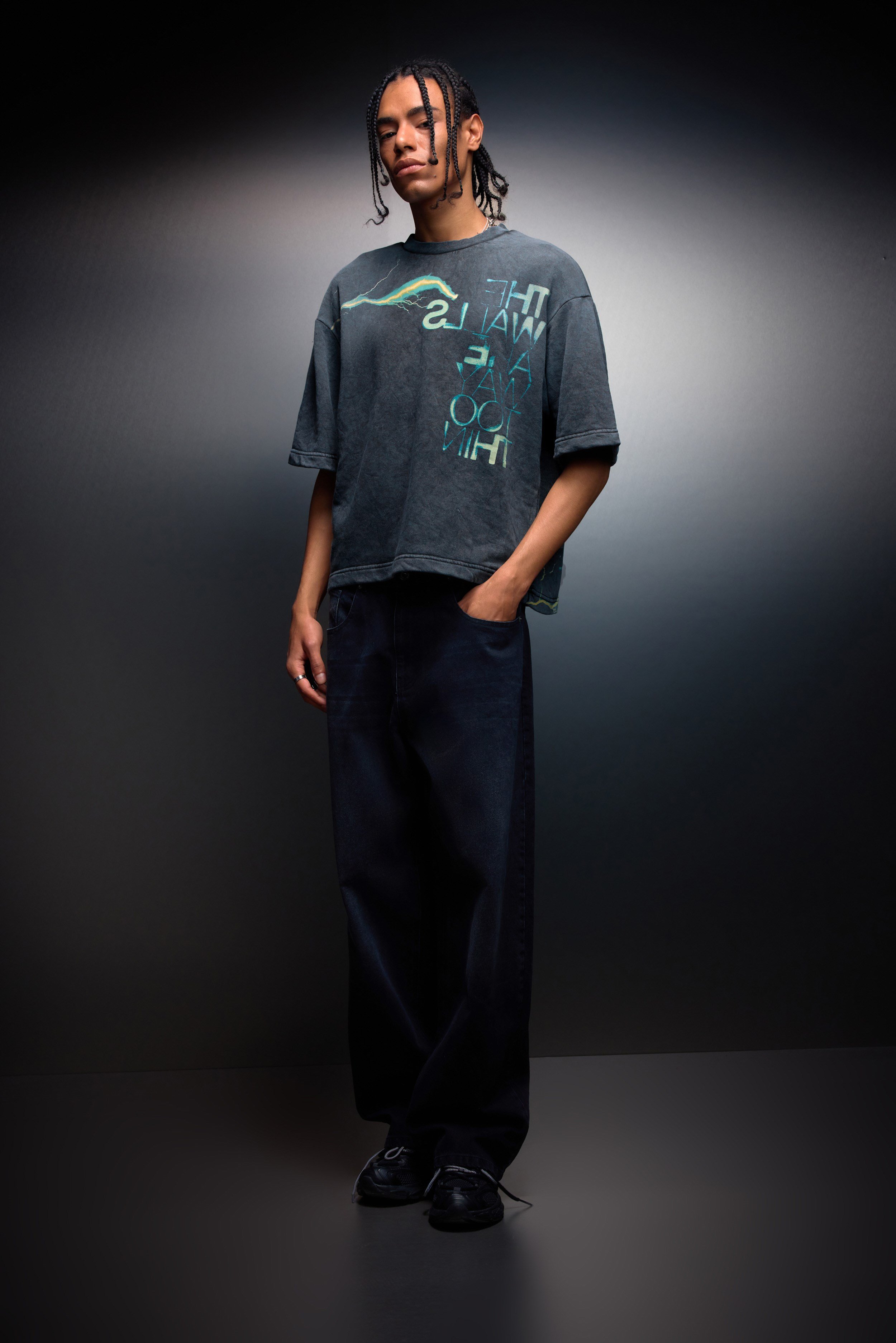 Erkek Antrasit The Walls Box Fit Yıkama Efektli Tshirt